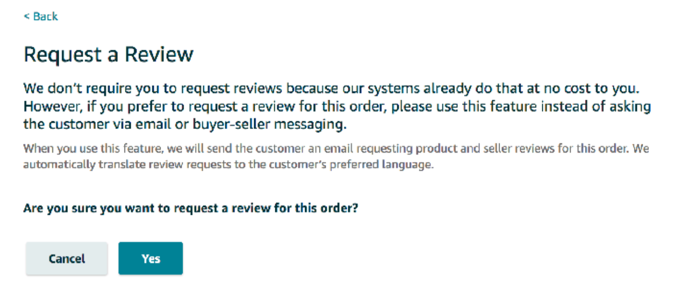 Amazon request a review button