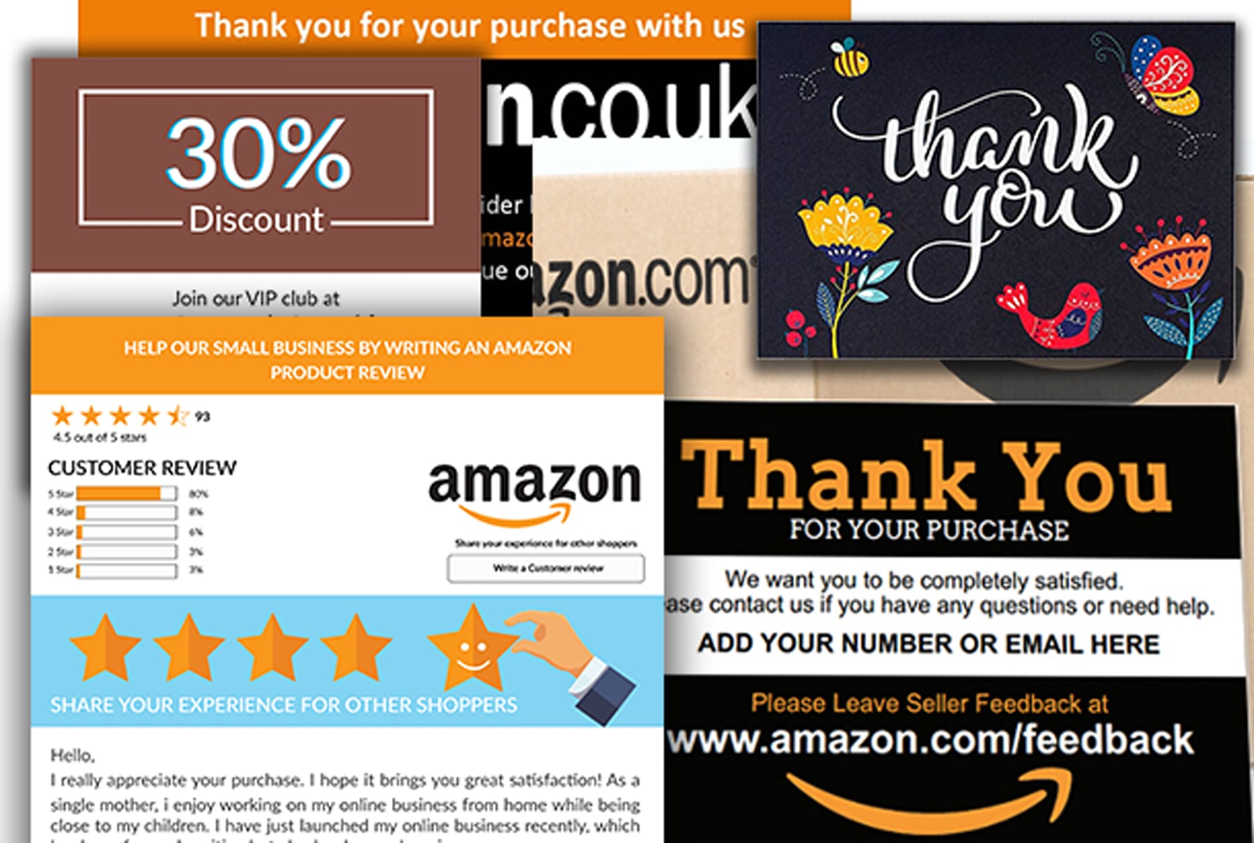 Reviews us. Amazon thank you. Amazon product Insert. Insert Card for Reviews.