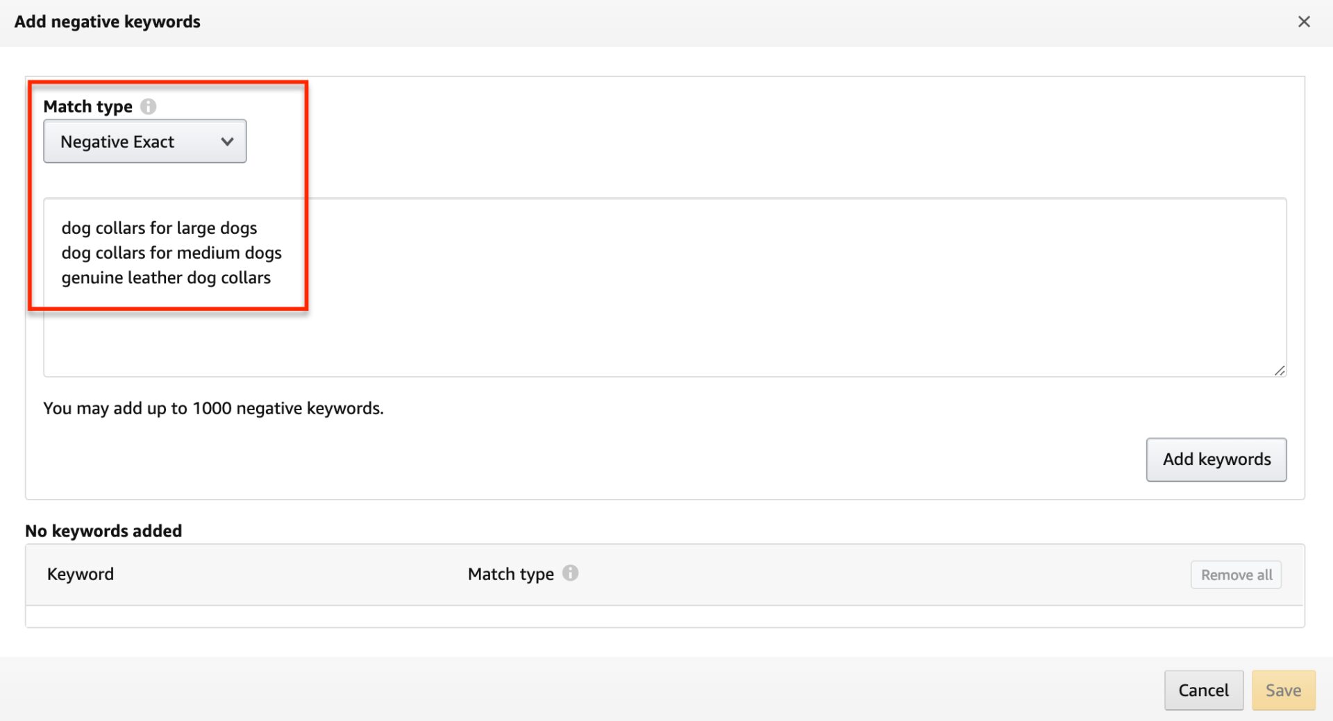 Negative Keywords Amazon