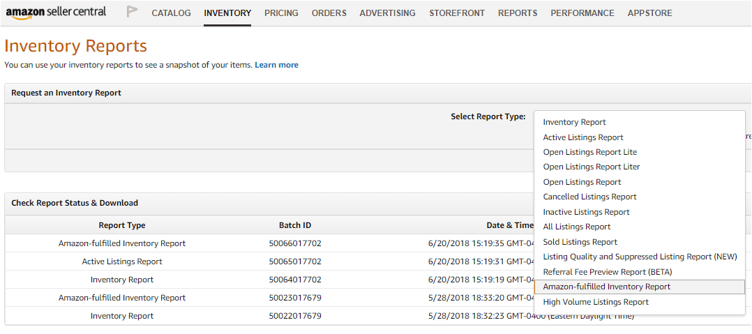 Amazon Inventory Reports 