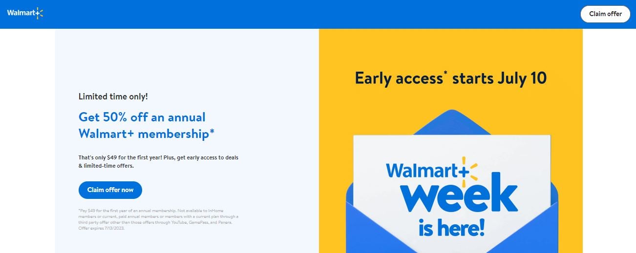 Walmart Plus page